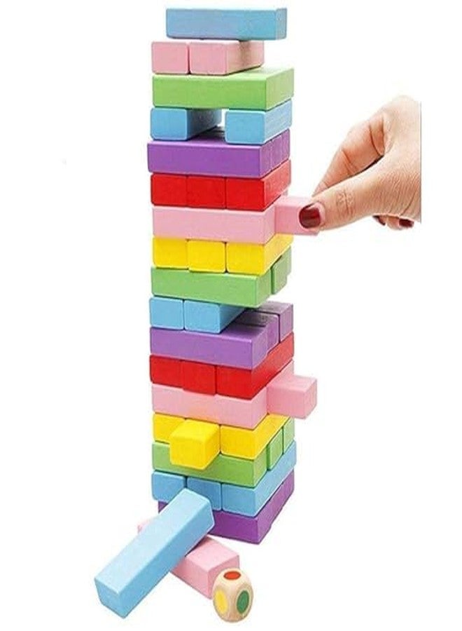 PLUSPOINT Wooden Stacking Blocks Balancing Tower Building Blocks Family Game Gift for Kids A Complete Game for All Ages (3-99) (Colorful Stacking Tower) - Image 3